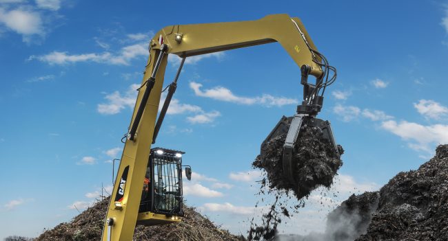 Yellow material handler in action.
